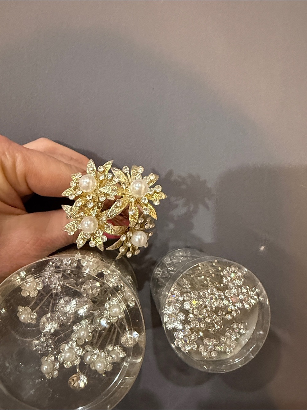 Gold Pearl Floral Cluster Statement Earrings